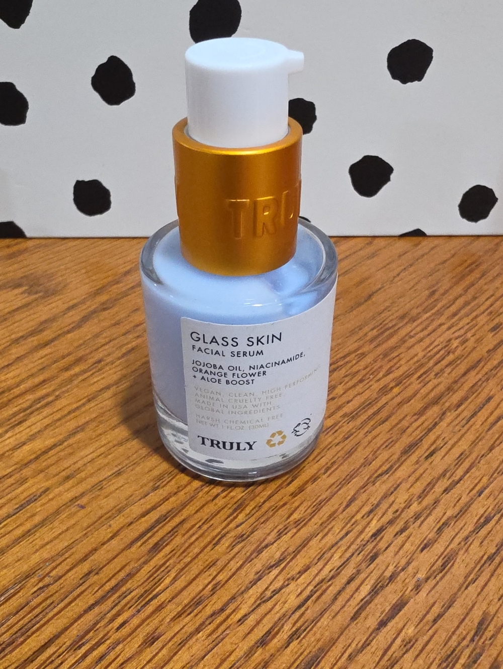 TRULY Glass Skin Facial Serum - Light Blue Bottle with Gold Pump